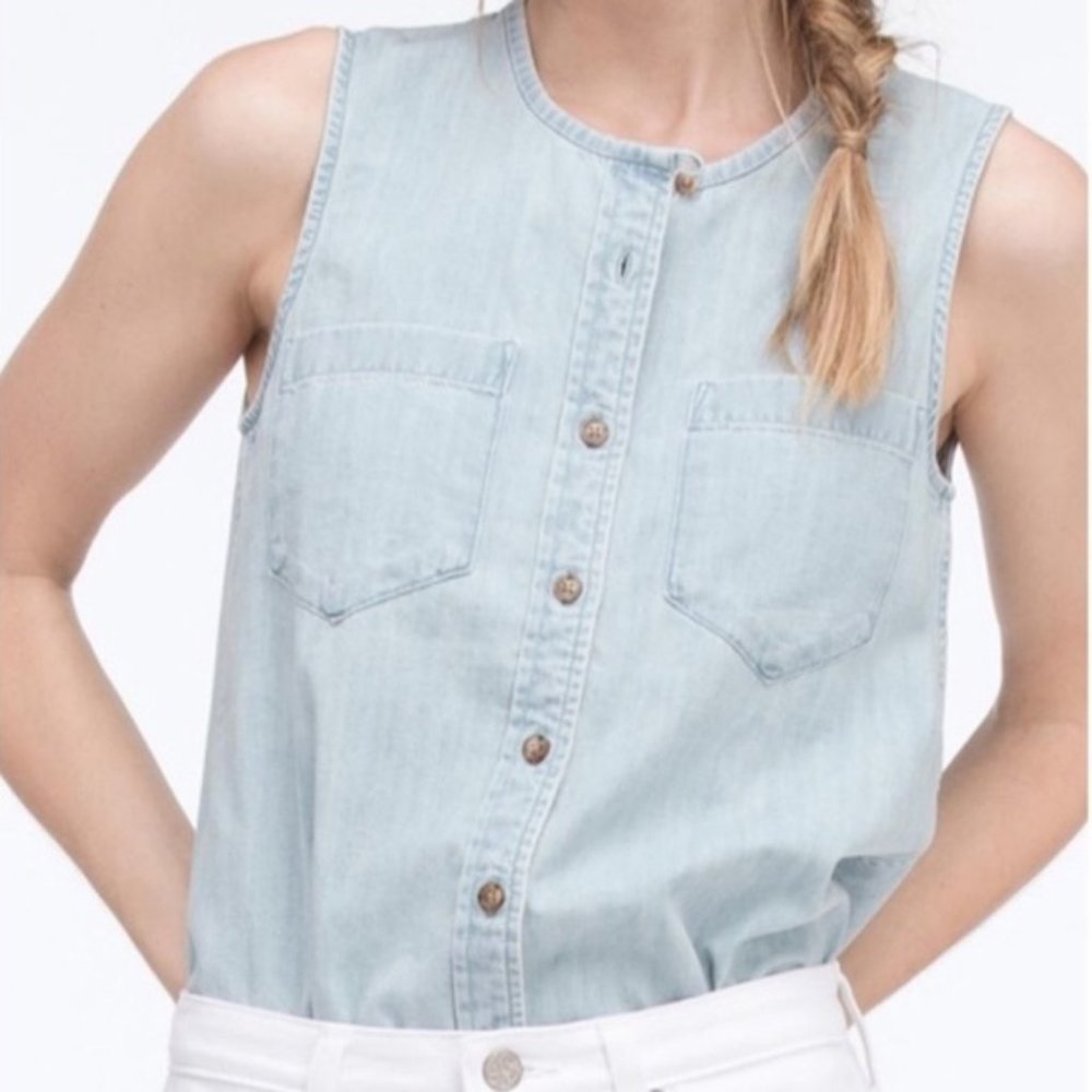NWT AG Jeans Ash Sleeveless Denim Blue Horizon Top - Picture 7 of 7